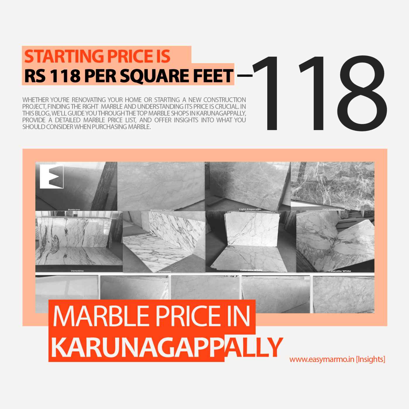 Marble Price in Karunagappally | Starting at 118 INR